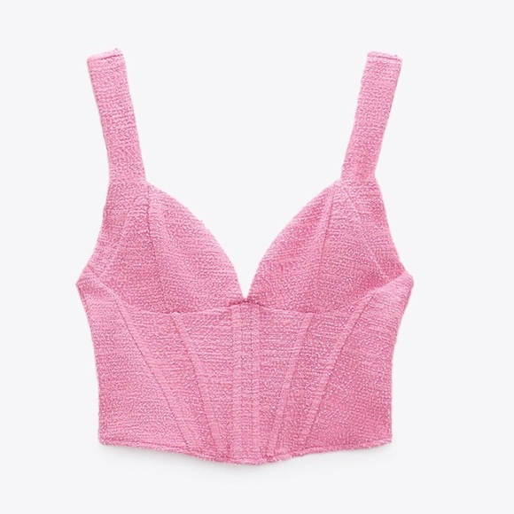 Zara Pink Tweed Corset Top - Picture 2 of 7